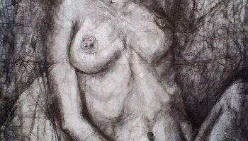 "Descubierta", Charcoal and ink, 39 x 51 in