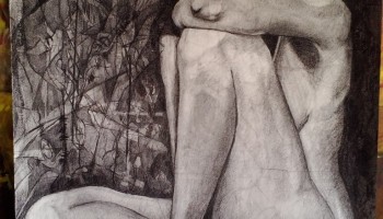 "Me oculto", Charcoal and ink, 39 x 28 in