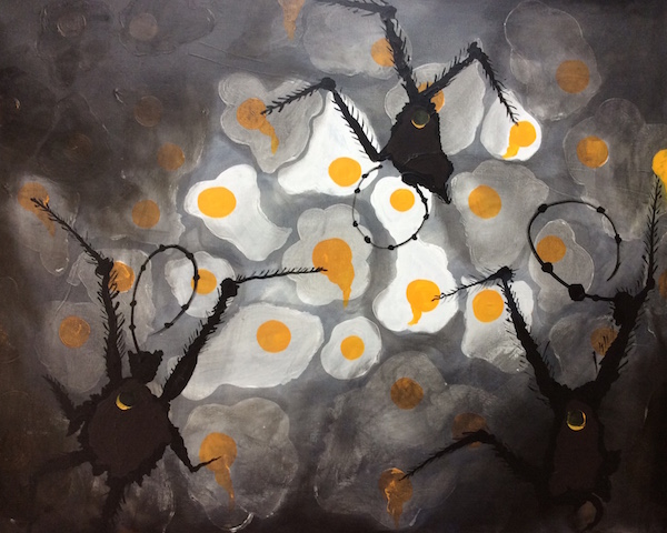 "Huevos". Acrylic on canvas, 47 x 39 in